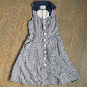 Anthropologie Navy and White Gingham Midi Dress